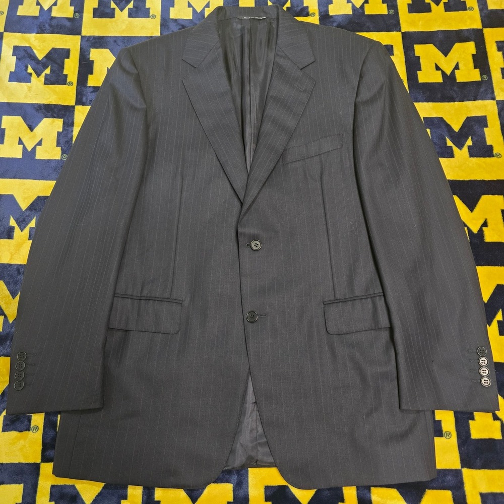 Canali Mens 52R Navy Blue Pinstripe Pure Wool 2‎ Button Blazer Sport Coat Italy
